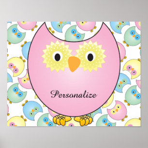 Pastel Baby Owl Nursery Theme in Pink Poster