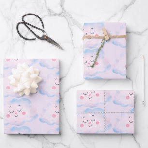 Pastel Baby Pink Clouds on Pink Wrapping Paper Sheet