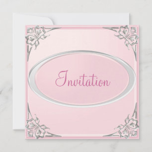 Pastel Baby Pink Silver Butterfly Event Invitation