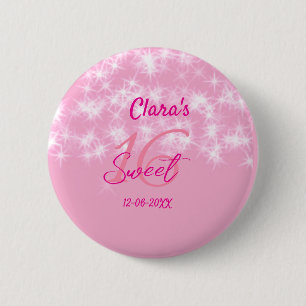 Pastel baby pink sweet 16 birthday add name da 6 cm round badge