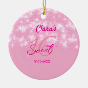 Pastel baby pink sweet 16 birthday add name da ceramic tree decoration