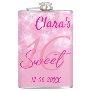 Pastel baby pink sweet 16 birthday add name da hip flask