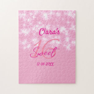 Pastel baby pink sweet 16 birthday add name da jigsaw puzzle