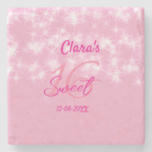 Pastel baby pink sweet 16 birthday add name da stone coaster