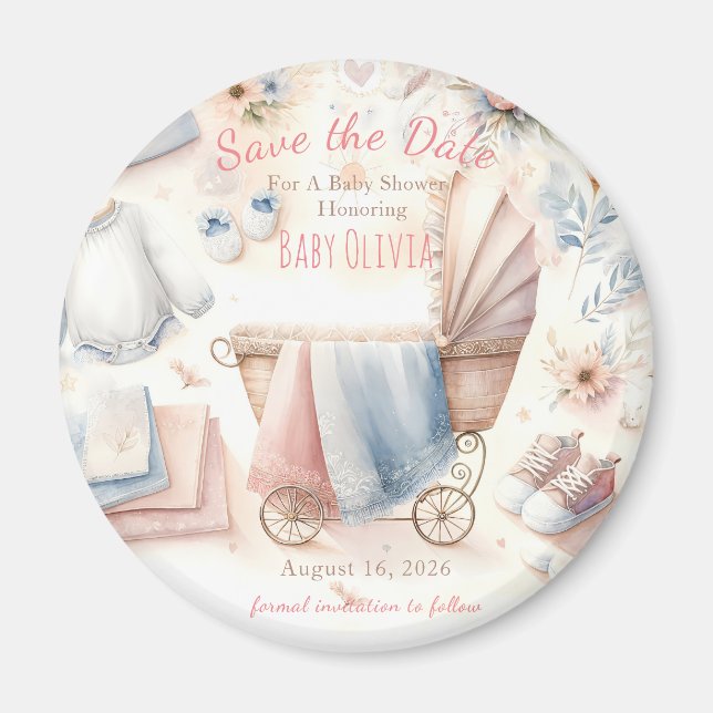 Pastel Baby Shower Save The Date Magnet (Front)