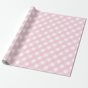 Pastel Baby Soft Pink and White Check Plaid Gift Wrapping Paper