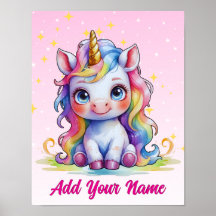 Pastel Baby Unicorn – Custom Name Poster
