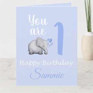 Pastel Baby's Cute Elephant 1st Birthday Verses Card