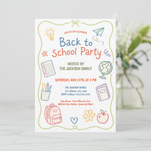 Pastel Back to School Party Doodle Invitation