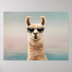 Pastel Background Llama with Sunglasses Poster