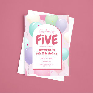 Pastel Balloon 5th Birthday Invitation