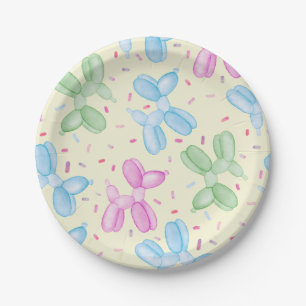 Pastel Balloon Animal Birthday Party Paper Plates
