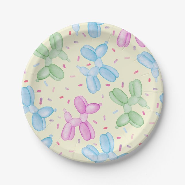 Pastel Balloon Animal Birthday Party Paper Plates (Front)