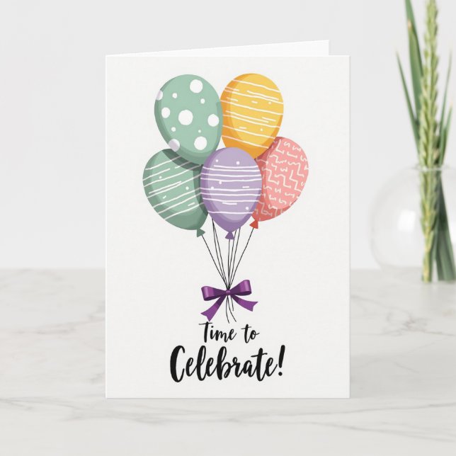 Pastel Balloon Cluster Birthday Card (Front)