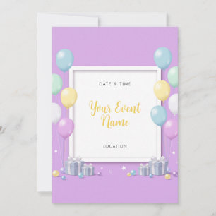 Pastel Balloon Lavender Present Frame Invitation