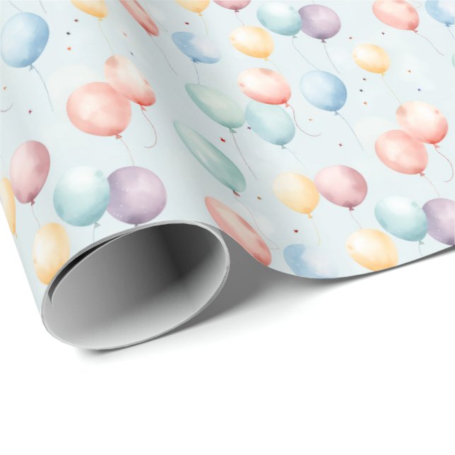 Pastel Balloon Nursery Pattern, Soft Rainbow Boys  Wrapping Paper (Roll Corner)