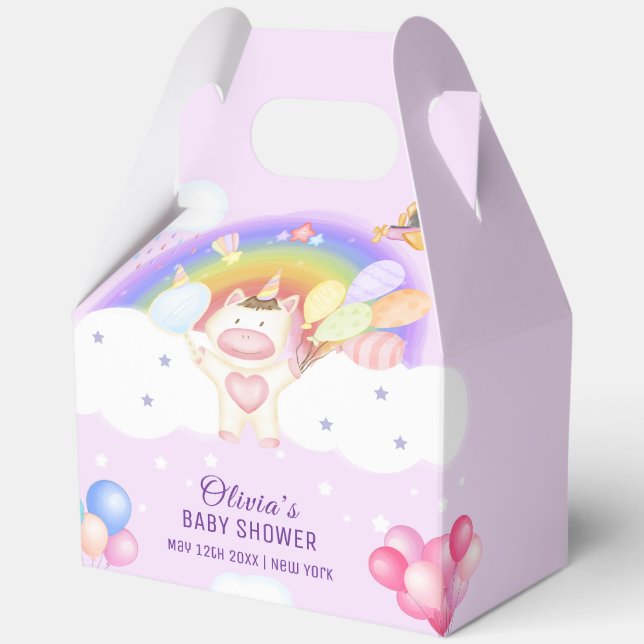 Pastel Balloon Unicorn Rainbow Baby Shower Favour Box (Front)