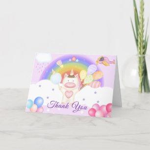 Pastel Balloon Unicorn Rainbow Baby Shower Thank You Card