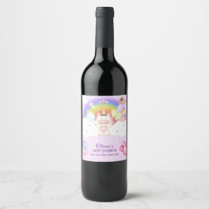 Pastel Balloon Unicorn Rainbow Baby Shower Wine Label