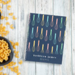 Pastel Balloon Whisks Navy Blue Recipe Notebook<br><div class="desc">Recipe book with a pattern of balloon whisks in pastel colours with hearts on the handles against a navy blue background. Add your name in bold letters!</div>