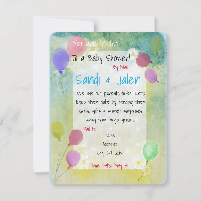 Pastel Balloons Baby Shower by Mail Invitation (Front)