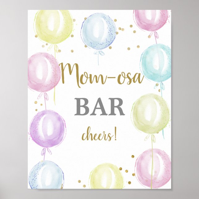 Pastel balloons Baby Shower Momosa Bar sign (Front)