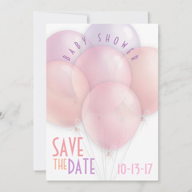 Pastel Balloons Baby Shower Save the Date (Front)
