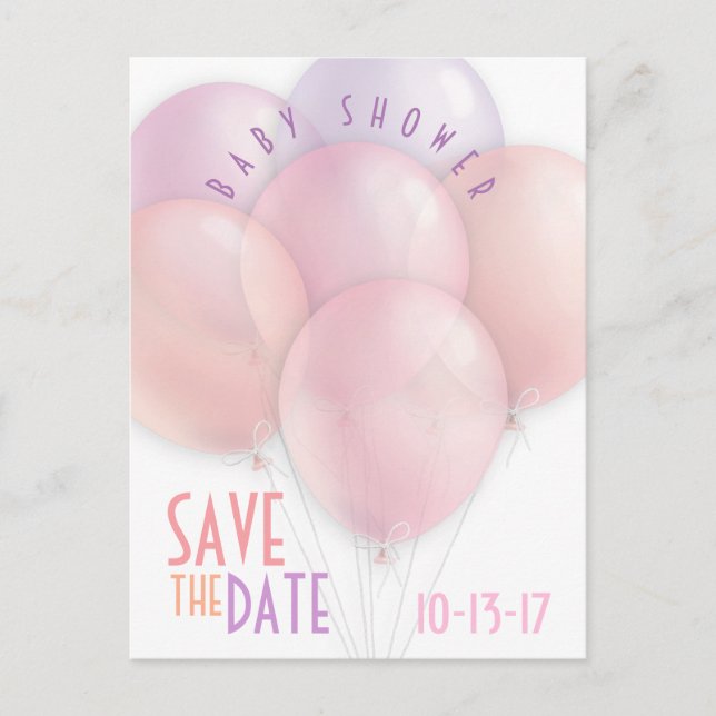 Pastel Balloons Baby Shower Save the Date Announcement Postcard (Front)