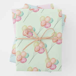 Pastel Balloons Baby Shower Wrapping Paper Sheet