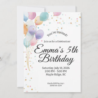 Pastel Balloons Birthday Party Invitation
