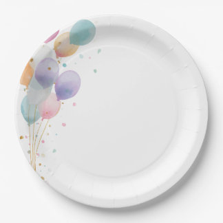 Pastel Balloons Birthday Party Invitation Paper Plate