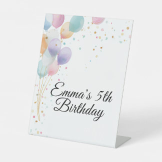 Pastel Balloons Birthday Party Invitation Pedestal Sign