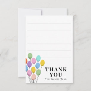 Pastel Balloons Birthday Thank You Note Card