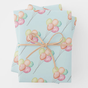 Pastel Balloons Blue Baby Shower Wrapping Paper Sheet