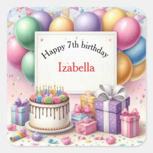 Pastel Balloons Cake Party Favour Labels birthday