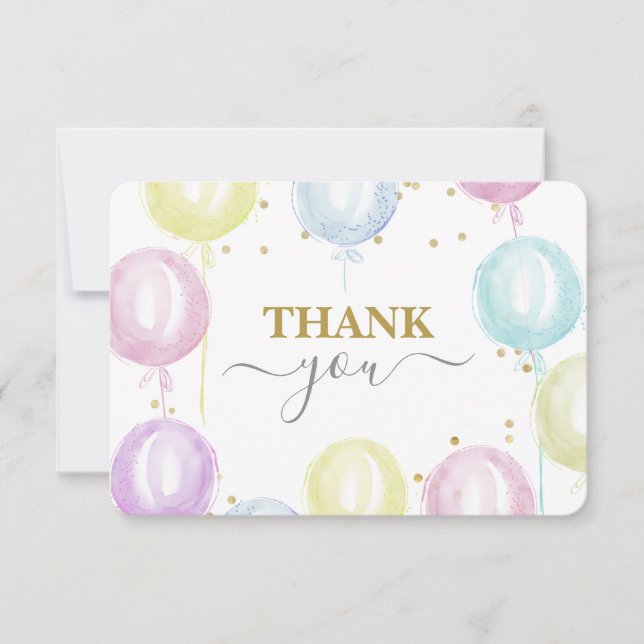 Pastel Balloons Gender neutral Thank you card (Front)