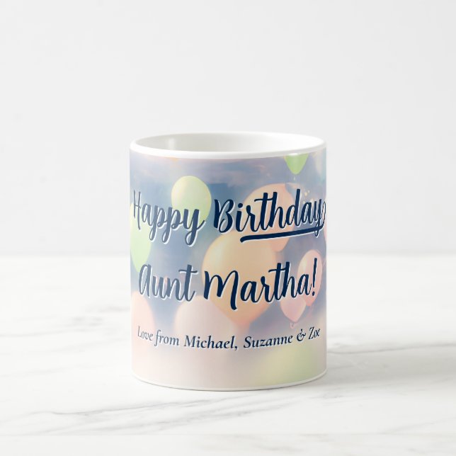 Pastel Balloons Happy Birthday Custom Name Coffee Mug (Center)