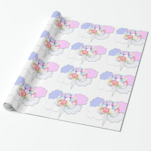 Pastel Balloons in Clouds Wrapping Paper