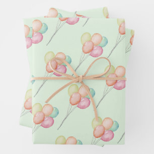 Pastel Balloons on Green Baby Shower  Wrapping Paper Sheet