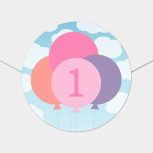 Pastel Balloons Sky Clouds Girls Birthday Classic Round Sticker