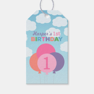 Pastel Balloons Sky Clouds Girls Birthday Gift Tags