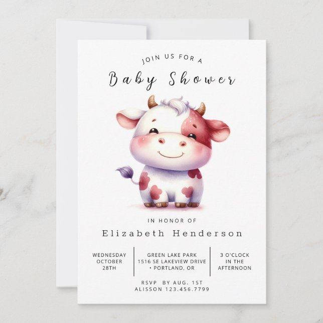  Pastel Barn Cow Baby Shower Invitation (Front)