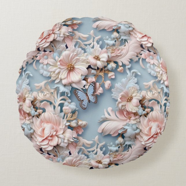 Pastel Baroque Floral  Round Cushion (Front)
