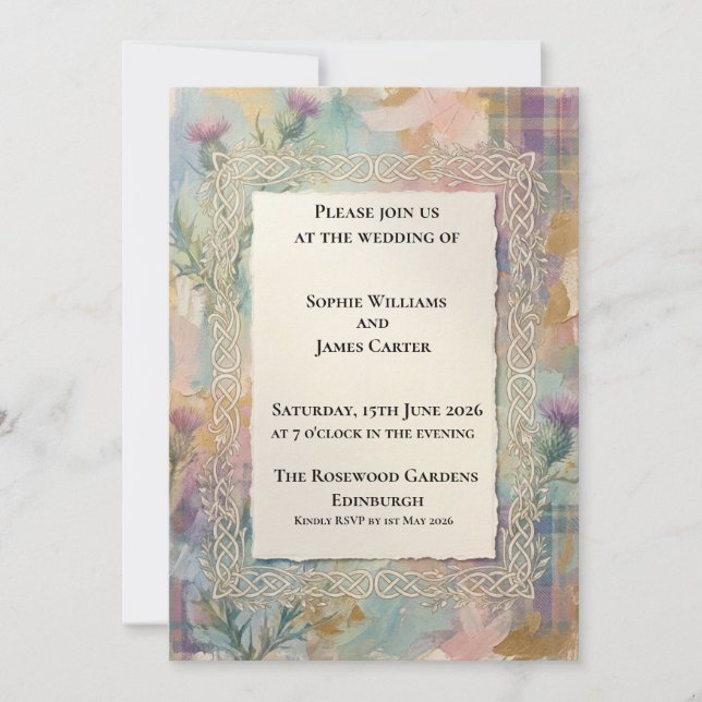 Pastel Baroque Floral Wedding Invitation (Front)