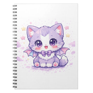 Pastel Bat Kitty Kawaii Lavender Winged Notebook