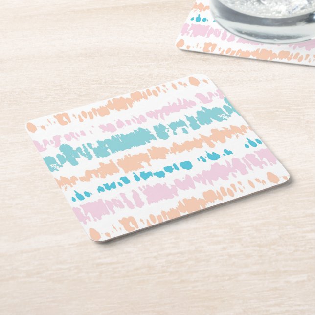 Pastel Batik Pattern Square Paper Coaster (Angled)