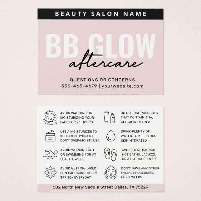 Pastel BB Glow Facial After Care Instruction Card (Front & Back)