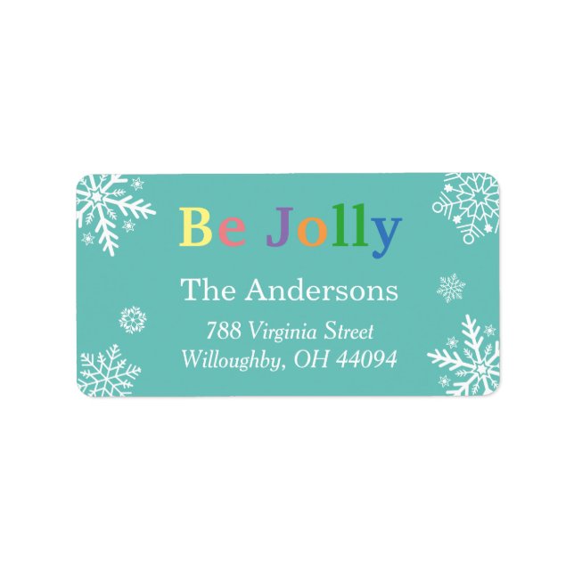 Pastel Be Jolly Snowflakes Holiday Greetings Label (Front)
