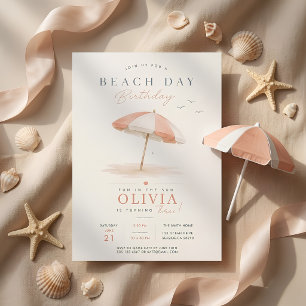 Pastel Beach Day Birthday Minimal Coastal Summer Invitation