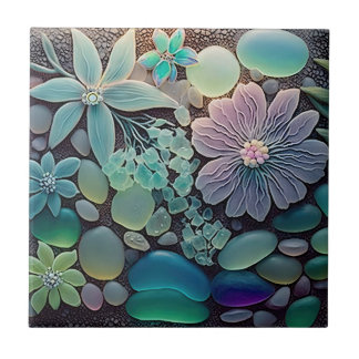 Pastel Beach Glass Flower Mosaic Tile